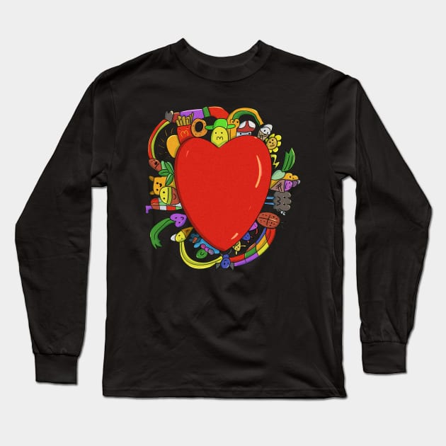 Doddle Red Heart Worm Potato Long Sleeve T-Shirt by Arbimditya